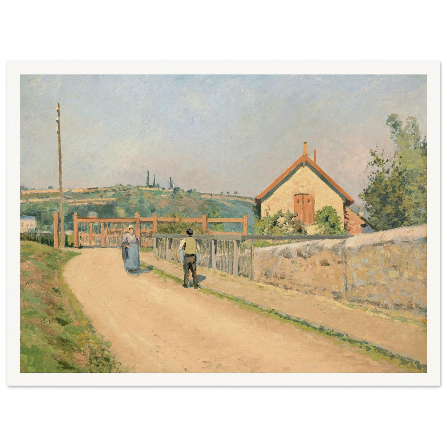 La barrière du chemin de fer, aux Pâtis près Pontoise (1873) Art Print | Camille Pissarro - Framed Poster - 30x40 cm / 12x16″ - Black frame