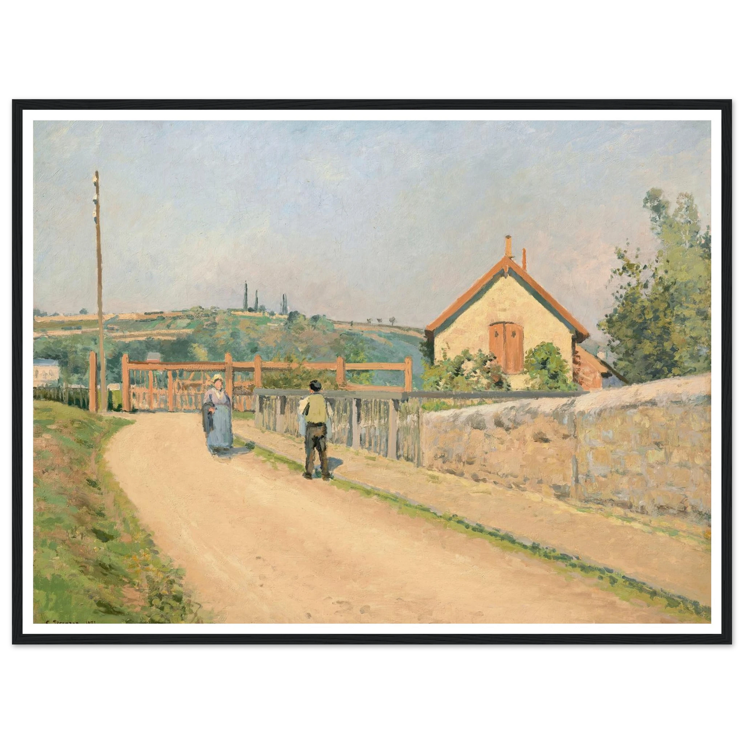 La barrière du chemin de fer, aux Pâtis près Pontoise (1873) Art Print | Camille Pissarro - Framed Poster - 30x40 cm / 12x16″ - Black frame