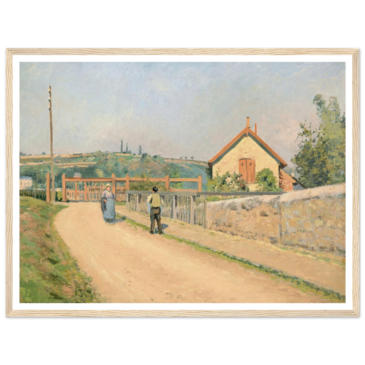 La barrière du chemin de fer, aux Pâtis près Pontoise (1873) Art Print | Camille Pissarro - Framed Poster - 30x40 cm / 12x16″ - Black frame