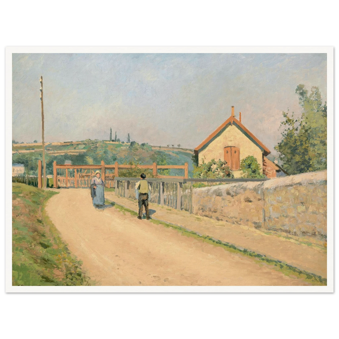 La barrière du chemin de fer, aux Pâtis près Pontoise (1873) Art Print | Camille Pissarro - Framed Poster - 30x40 cm / 12x16″ - Black frame