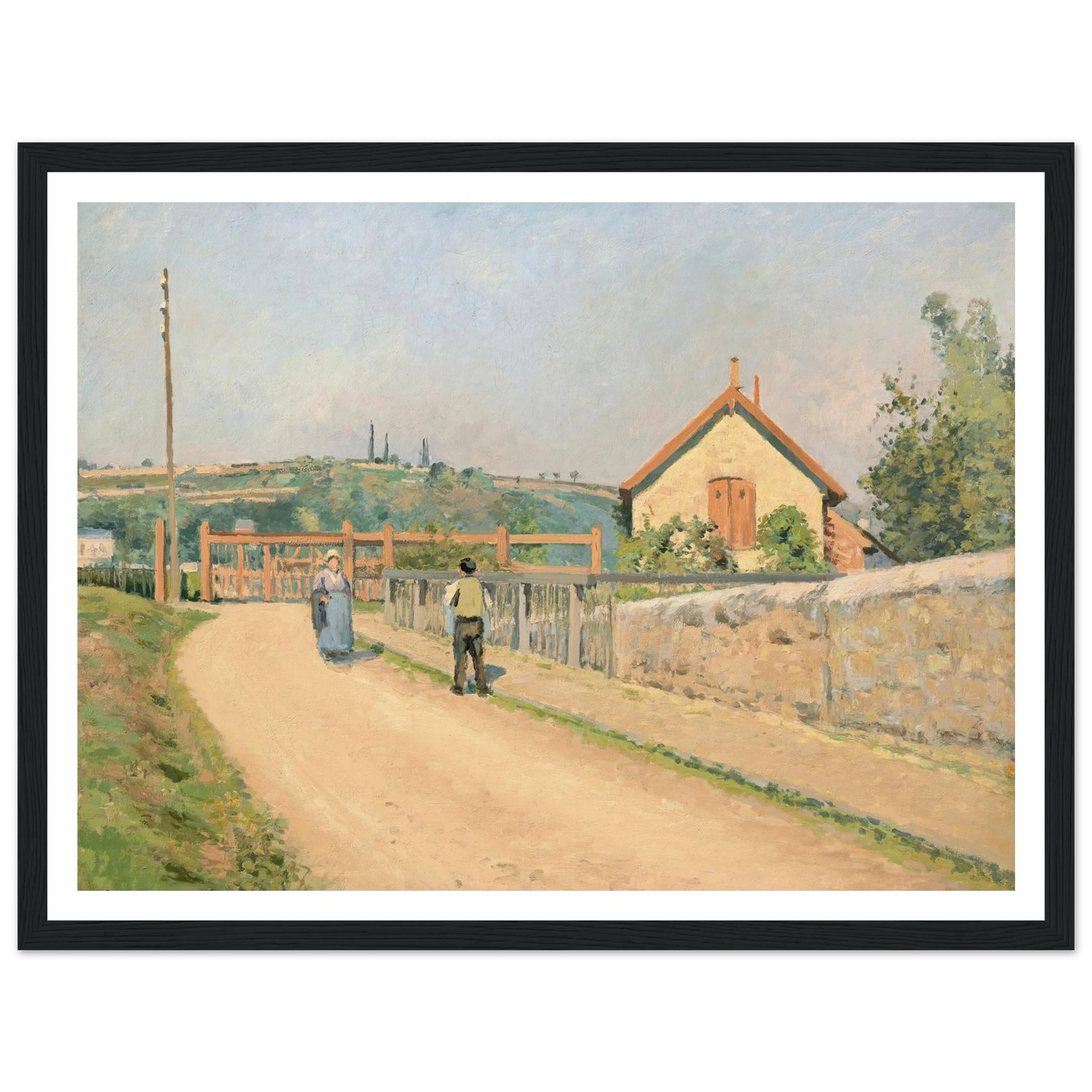La barrière du chemin de fer, aux Pâtis près Pontoise (1873) Art Print | Camille Pissarro - Framed Poster - 30x40 cm / 12x16″ - Black frame