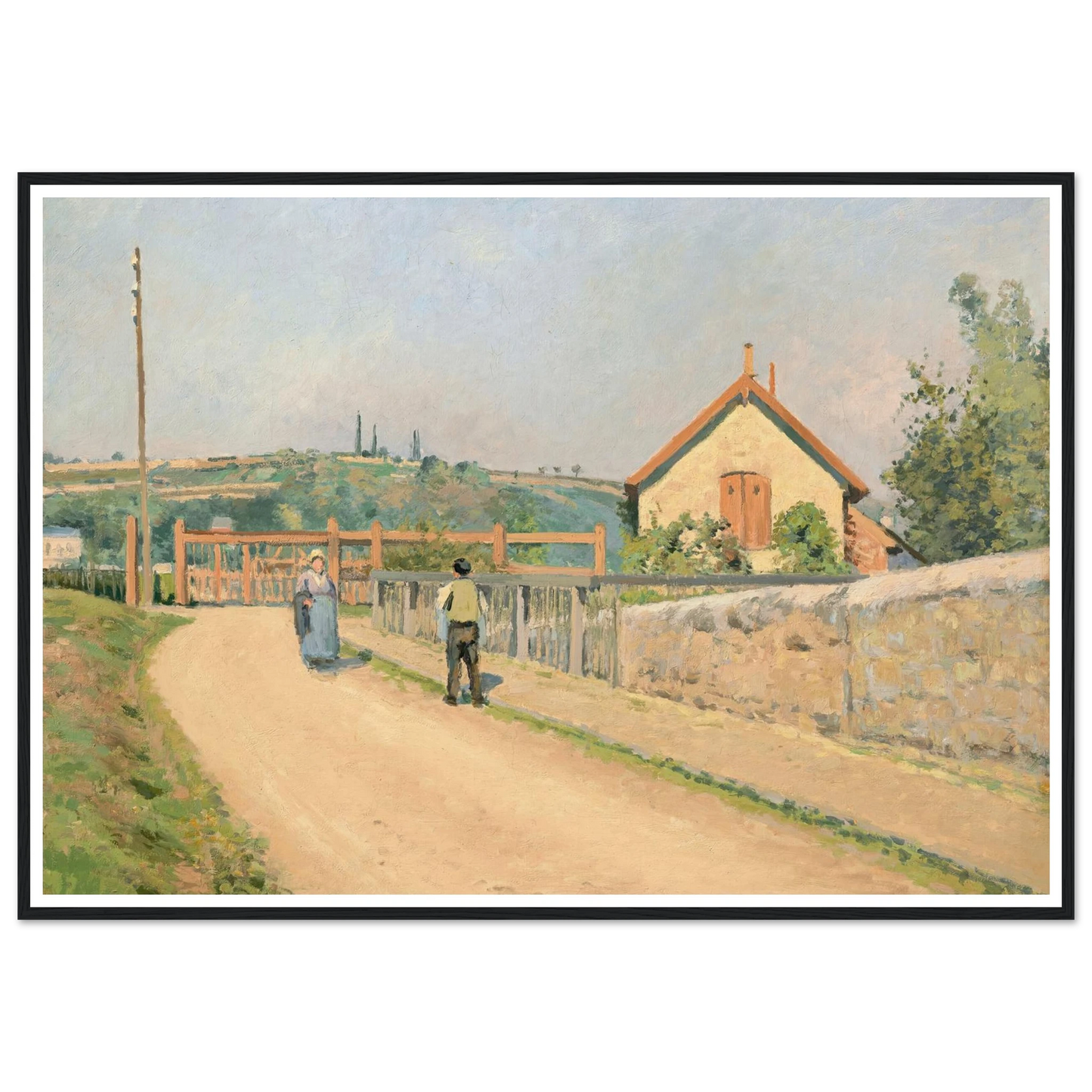 La barrière du chemin de fer, aux Pâtis près Pontoise (1873) Art Print | Camille Pissarro - Framed Poster - 30x40 cm / 12x16″ - Black frame
