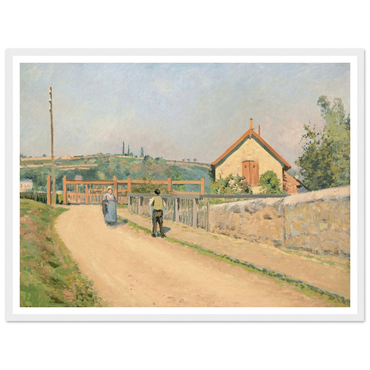 La barrière du chemin de fer, aux Pâtis près Pontoise (1873) Art Print | Camille Pissarro - Framed Poster - 30x40 cm / 12x16″ - Black frame