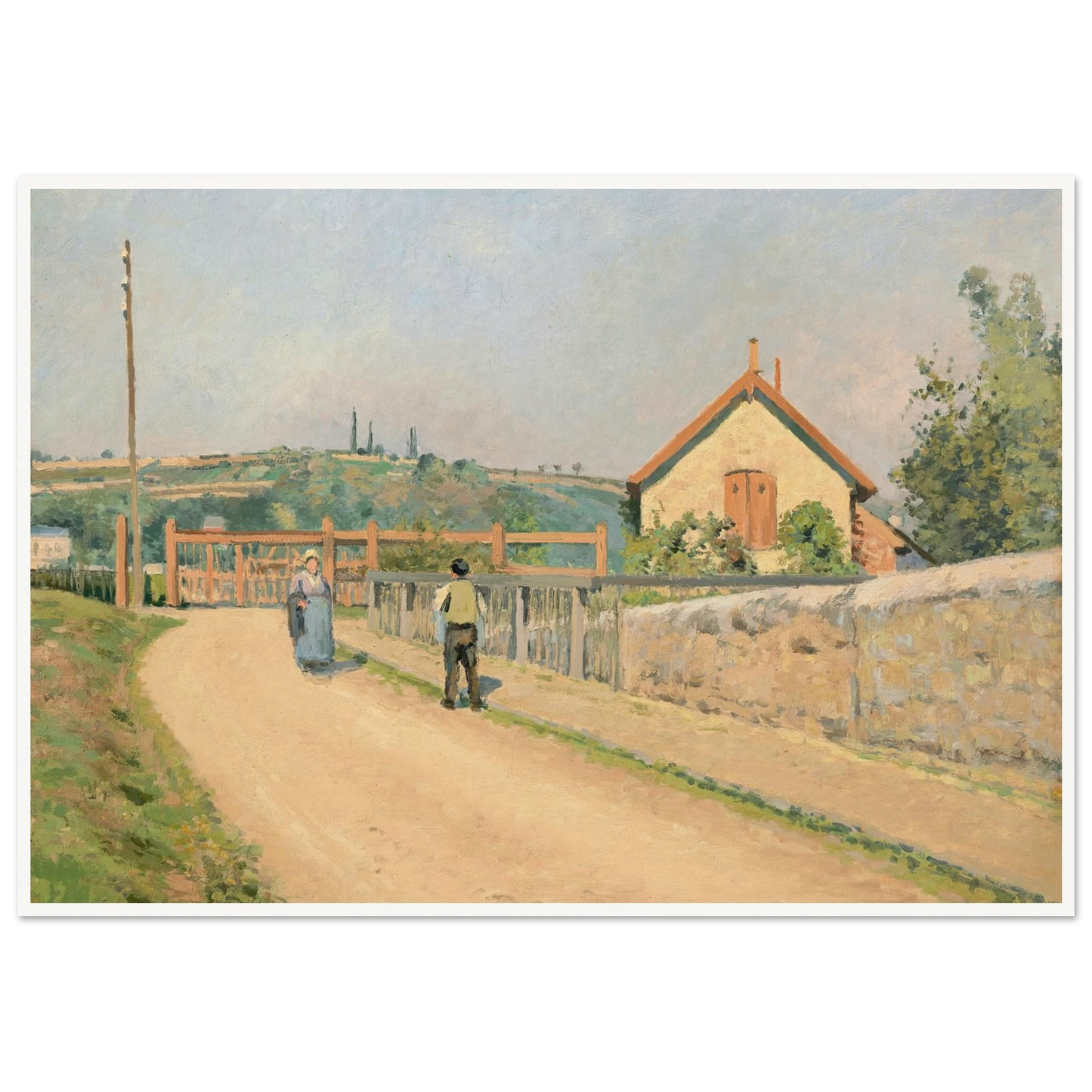 La barrière du chemin de fer, aux Pâtis près Pontoise (1873) Art Print | Camille Pissarro - Framed Poster - 30x40 cm / 12x16″ - Black frame