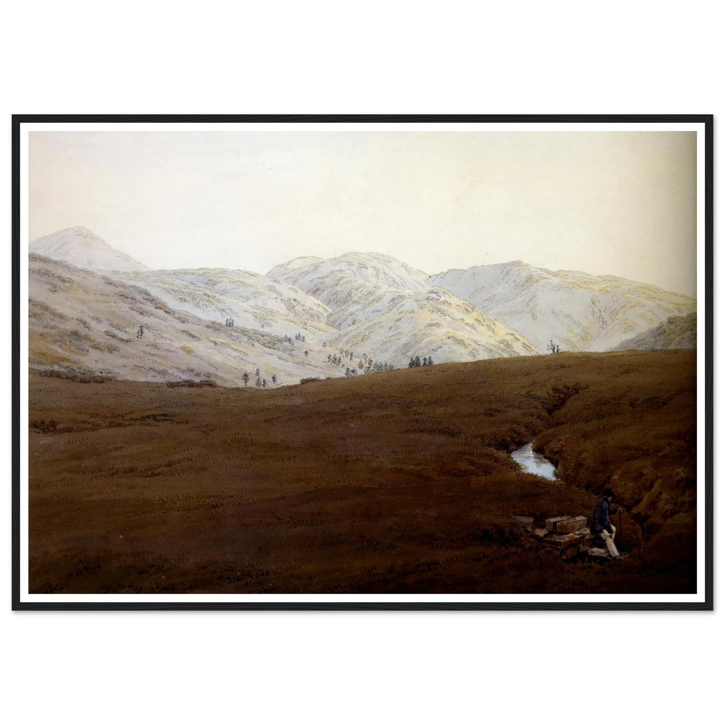 La Cascade crayon et aquarelle (1831) Art Print | Caspar David Friedrich - Framed Poster - 30x40 cm / 12x16″ - Black frame