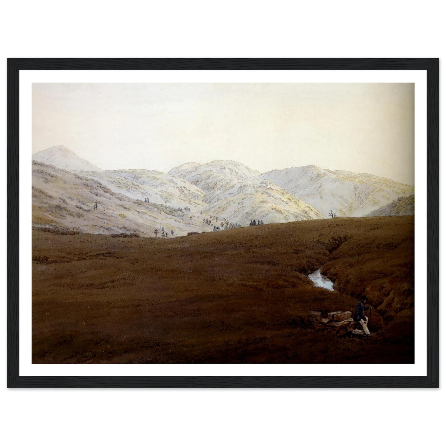 La Cascade crayon et aquarelle (1831) Art Print | Caspar David Friedrich - Framed Poster - 30x40 cm / 12x16″ - Black frame