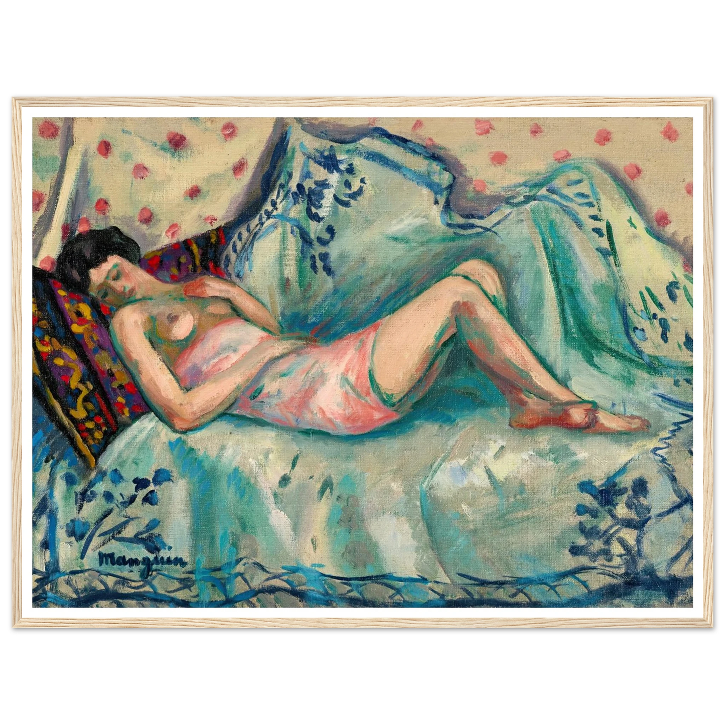 La chemise rose, Anita (1918) Art Print | Henri Manguin - Framed Poster - 30x40 cm / 12x16″ - Black frame