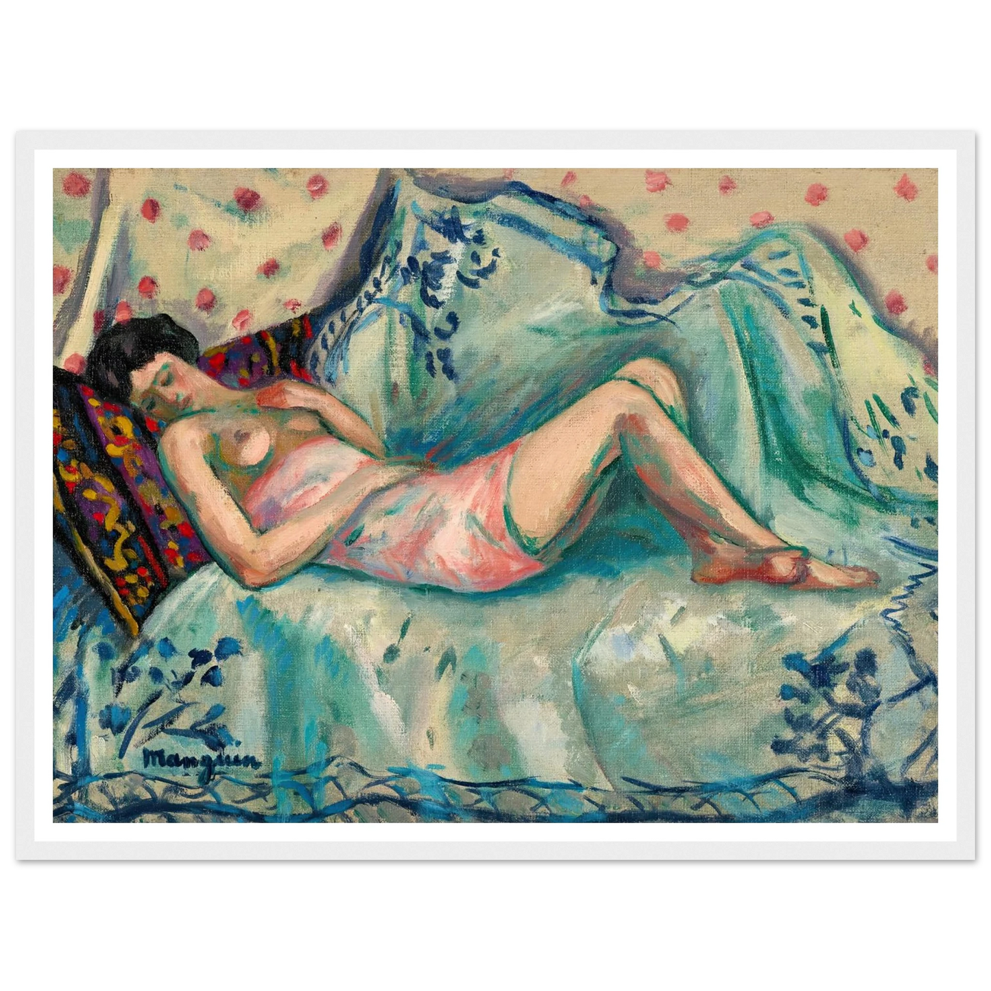 La chemise rose, Anita (1918) Art Print | Henri Manguin - Framed Poster - 30x40 cm / 12x16″ - Black frame