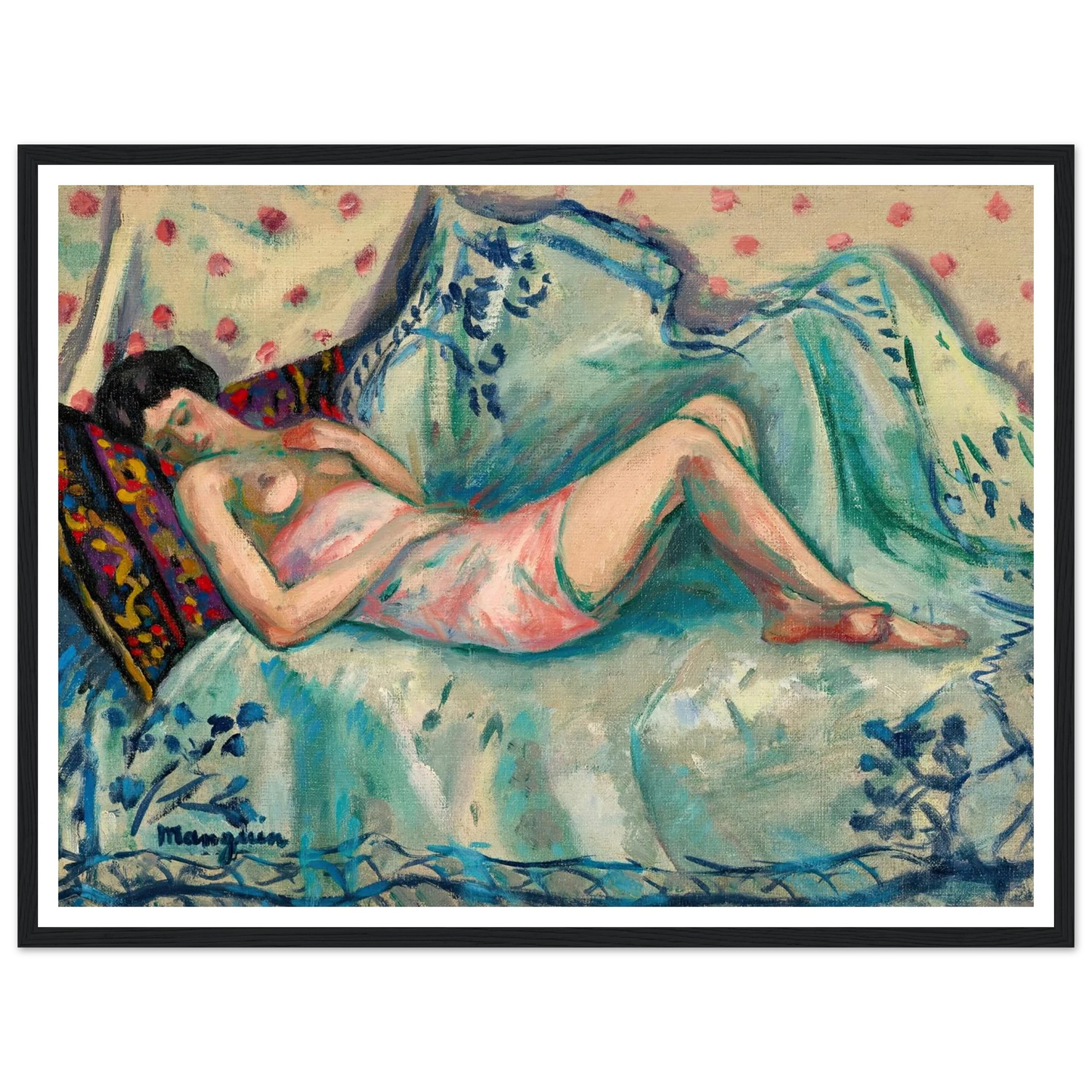 La chemise rose, Anita (1918) Art Print | Henri Manguin - Framed Poster - 30x40 cm / 12x16″ - Black frame