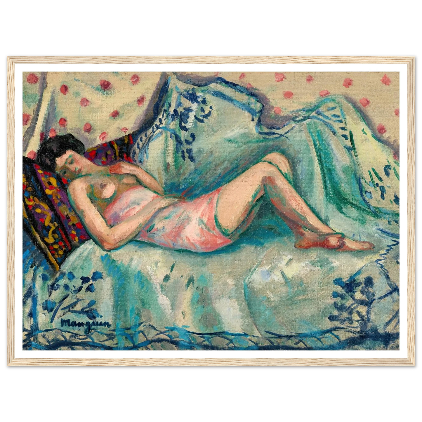 La chemise rose, Anita (1918) Art Print | Henri Manguin - Framed Poster - 30x40 cm / 12x16″ - Black frame