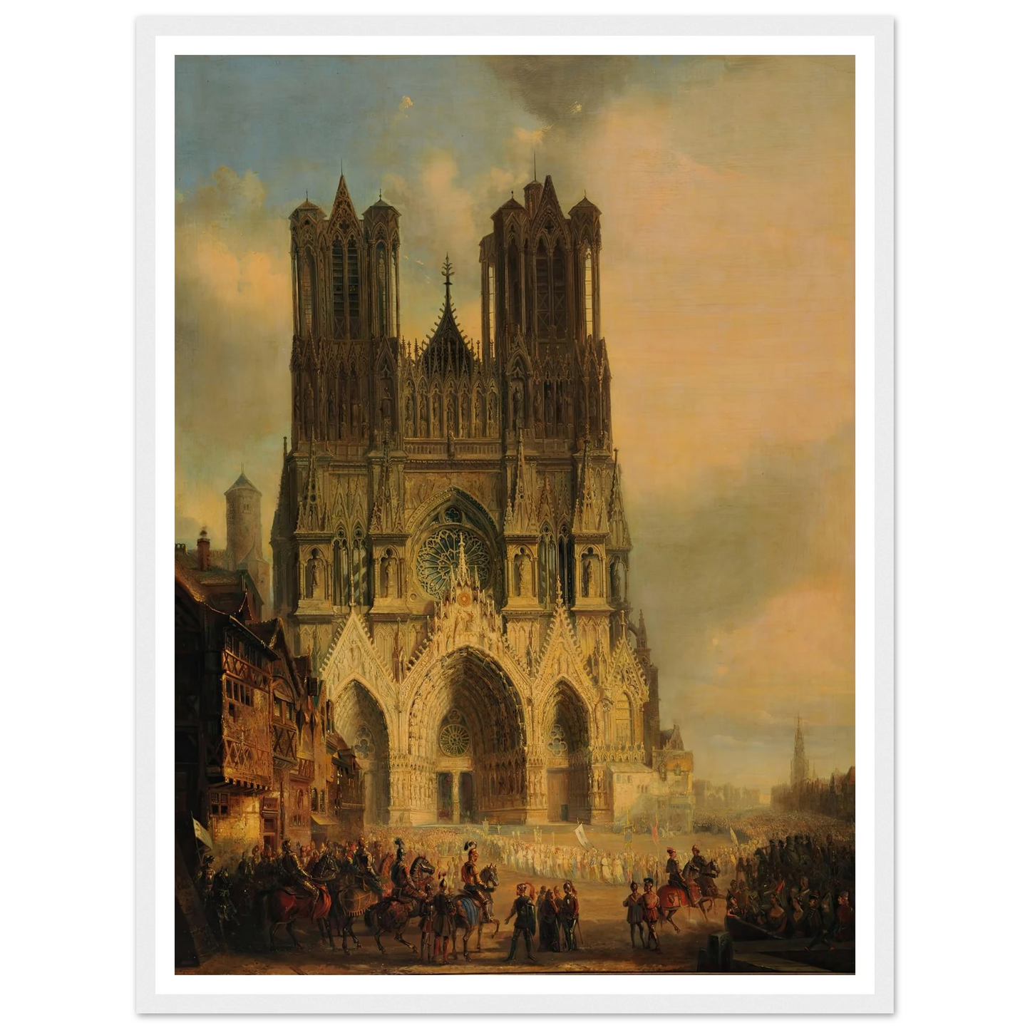 La façade de la Cathédrale de Reims avec une procession médiévale et un cortège au premier plan (1825-1838) Art Print | David Roberts - Framed Poster - 30x40 cm / 12x16″ - Black frame