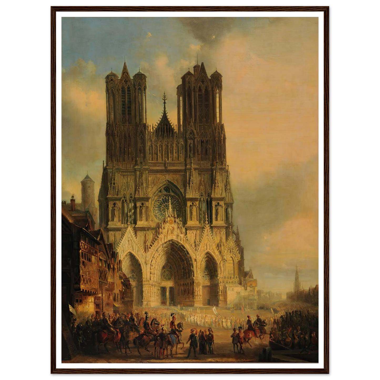 La façade de la Cathédrale de Reims avec une procession médiévale et un cortège au premier plan (1825-1838) Art Print | David Roberts - Framed Poster - 30x40 cm / 12x16″ - Black frame