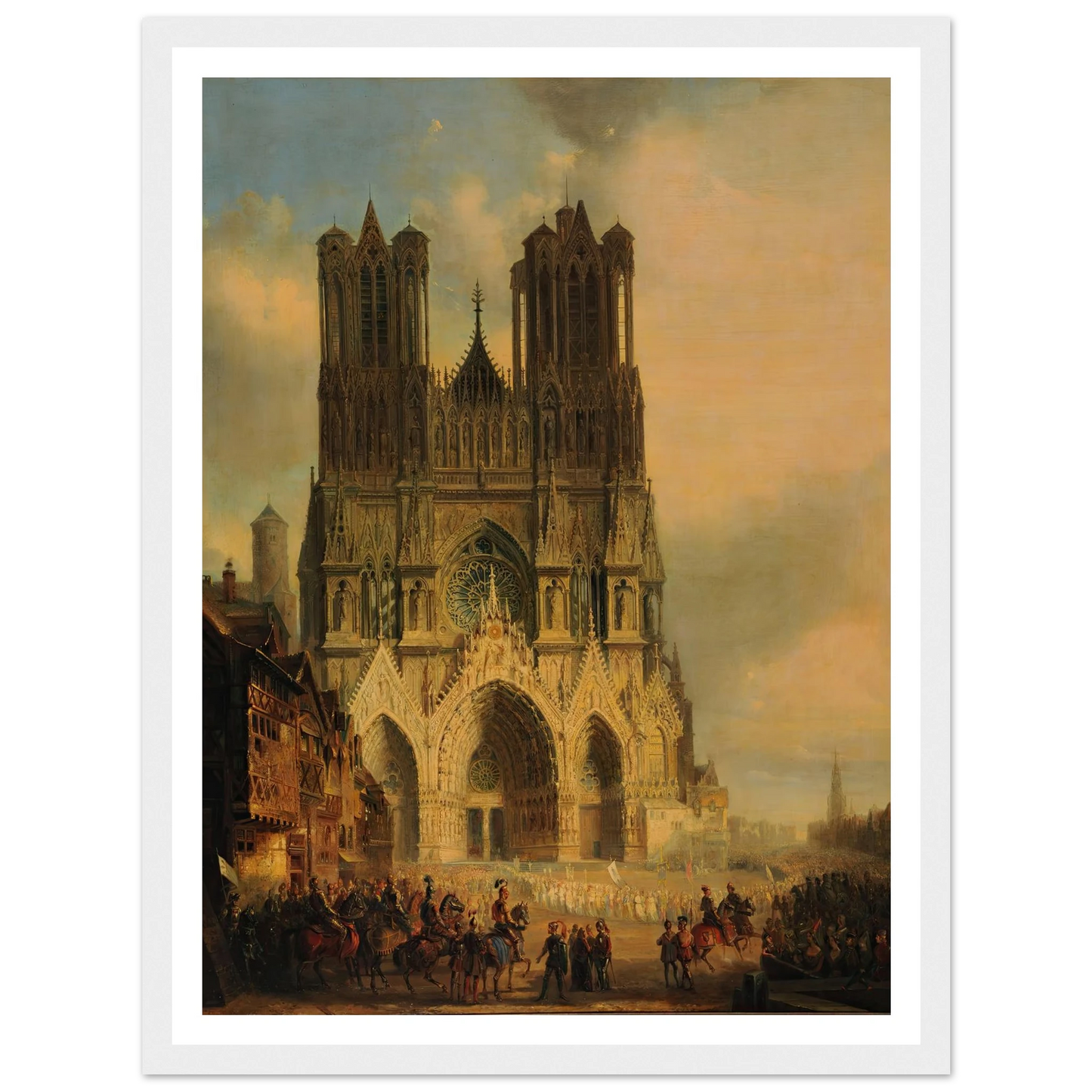 La façade de la Cathédrale de Reims avec une procession médiévale et un cortège au premier plan (1825-1838) Art Print | David Roberts - Framed Poster - 30x40 cm / 12x16″ - Black frame