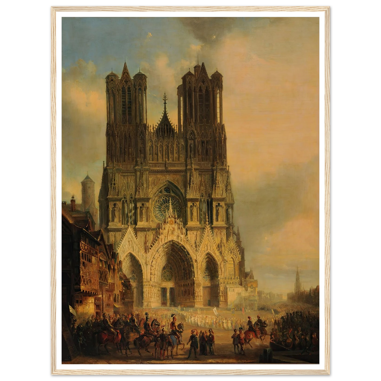 La façade de la Cathédrale de Reims avec une procession médiévale et un cortège au premier plan (1825-1838) Art Print | David Roberts - Framed Poster - 30x40 cm / 12x16″ - Black frame