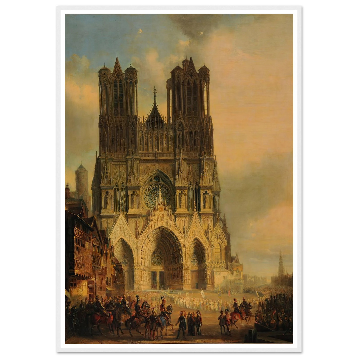 La façade de la Cathédrale de Reims avec une procession médiévale et un cortège au premier plan (1825-1838) Art Print | David Roberts - Framed Poster - 30x40 cm / 12x16″ - Black frame