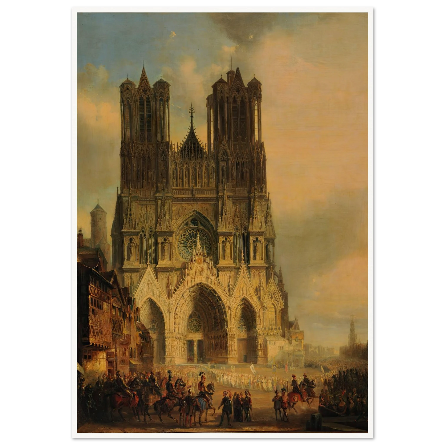 La façade de la Cathédrale de Reims avec une procession médiévale et un cortège au premier plan (1825-1838) Art Print | David Roberts - Framed Poster - 30x40 cm / 12x16″ - Black frame