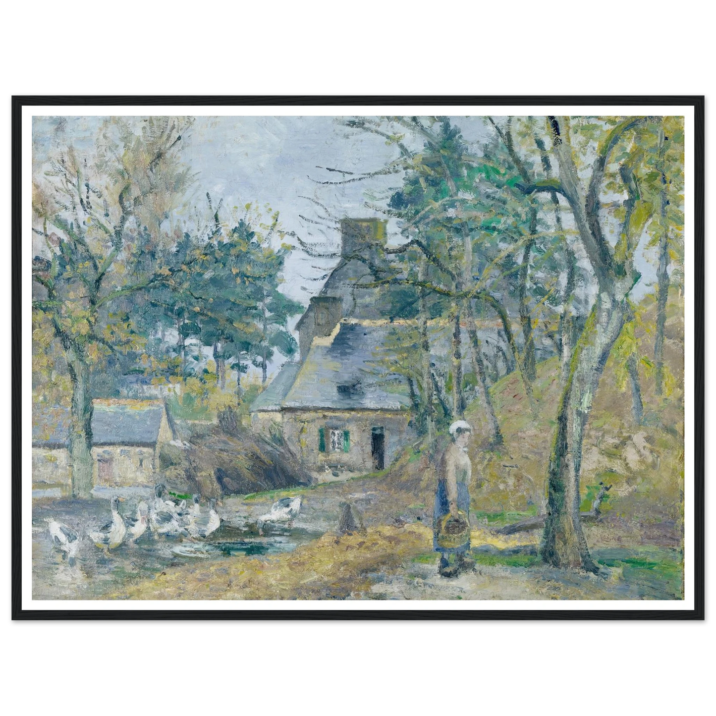 La ferme à Montfoucault (Farm at Montfoucault) (1874) Art Print | Camille Pissarro - Framed Poster - 30x40 cm / 12x16″ - Black frame