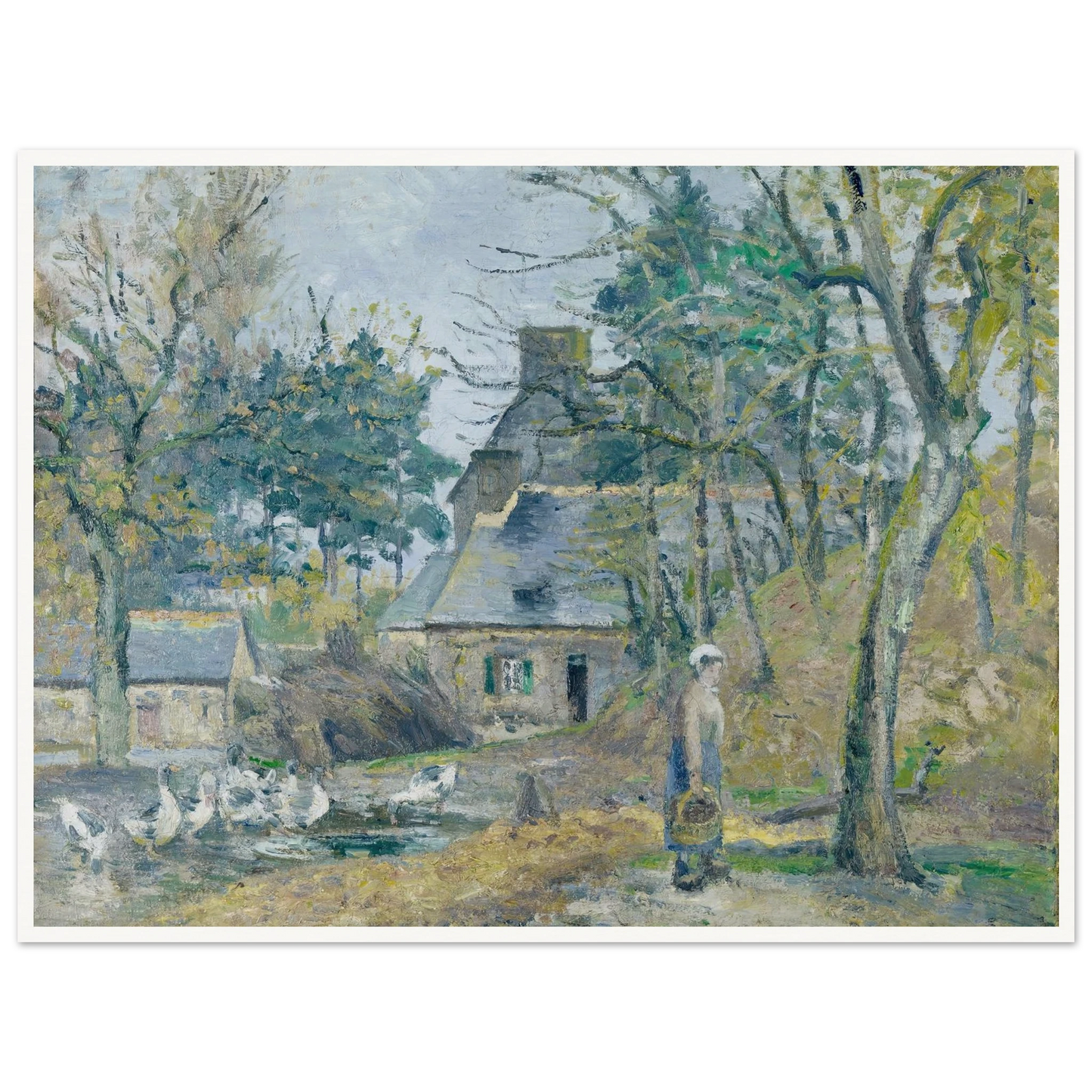 La ferme à Montfoucault (Farm at Montfoucault) (1874) Art Print | Camille Pissarro - Framed Poster - 30x40 cm / 12x16″ - Black frame