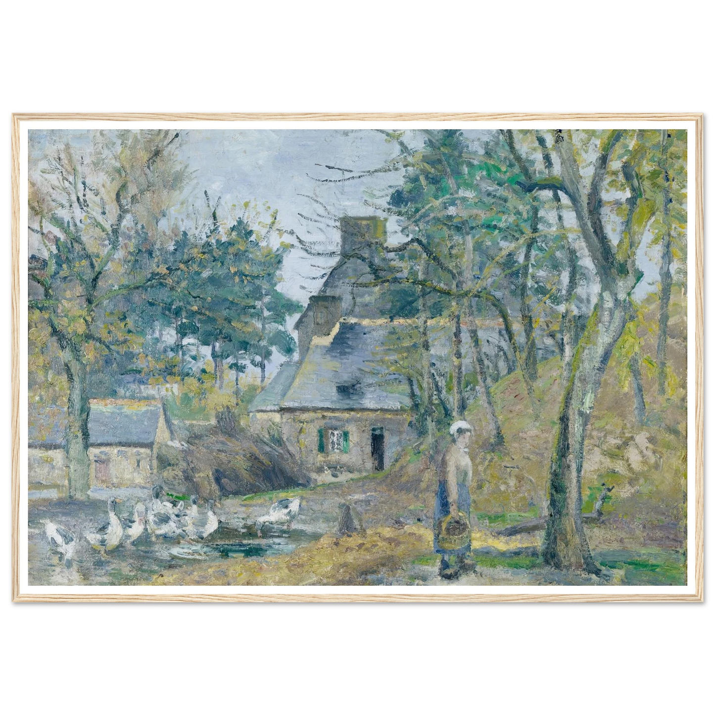 La ferme à Montfoucault (Farm at Montfoucault) (1874) Art Print | Camille Pissarro - Framed Poster - 30x40 cm / 12x16″ - Black frame