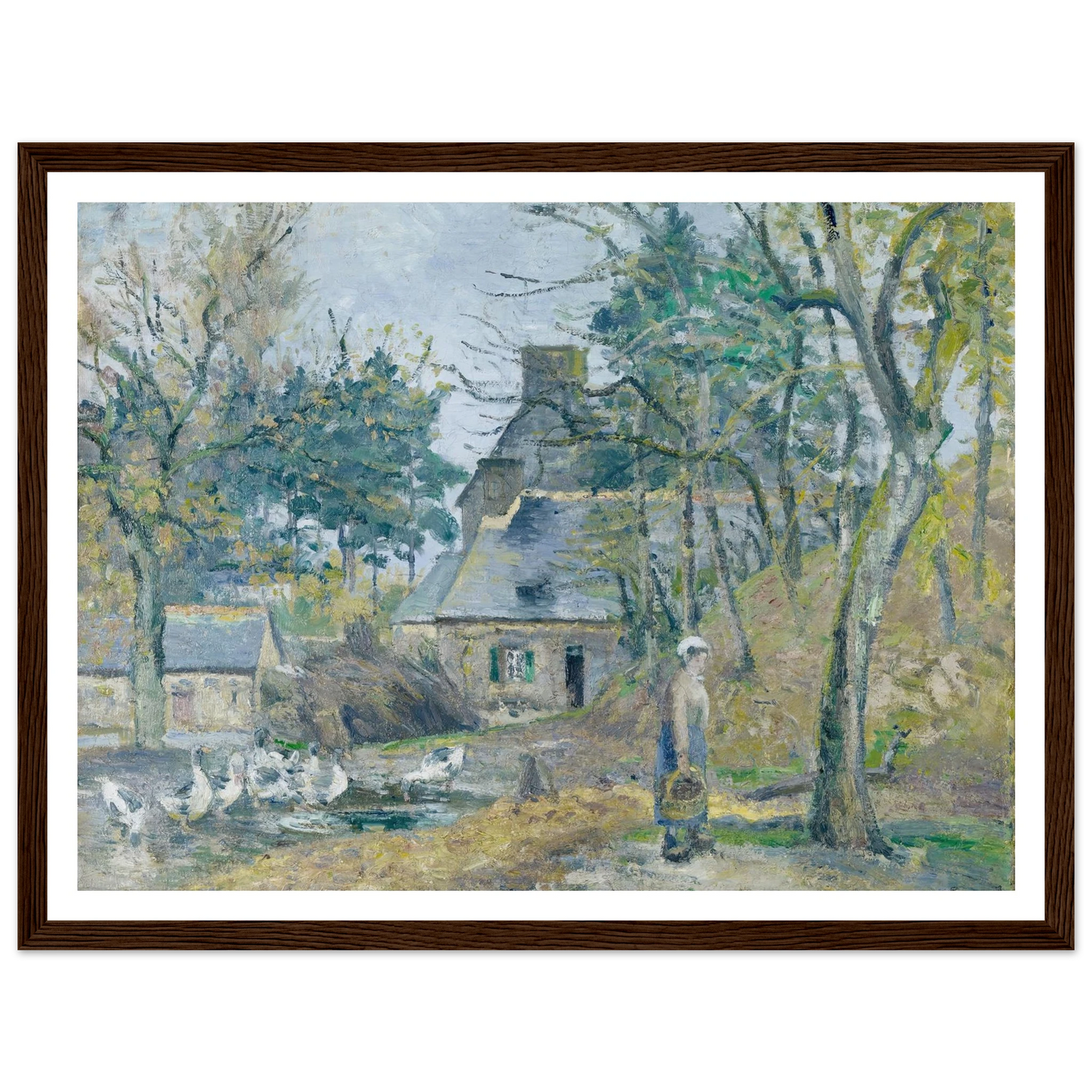 La ferme à Montfoucault (Farm at Montfoucault) (1874) Art Print | Camille Pissarro - Framed Poster - 30x40 cm / 12x16″ - Black frame