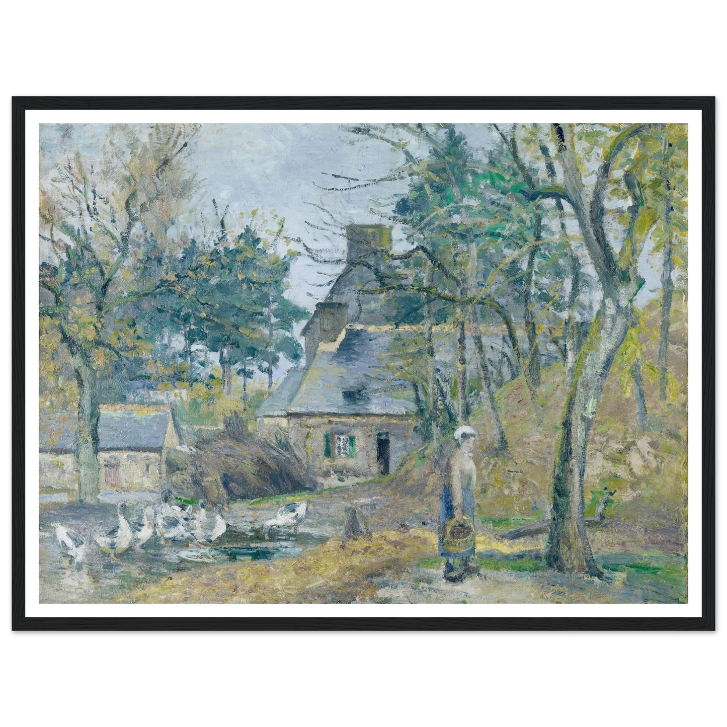 La ferme à Montfoucault (Farm at Montfoucault) (1874) Art Print | Camille Pissarro - Framed Poster - 30x40 cm / 12x16″ - Black frame