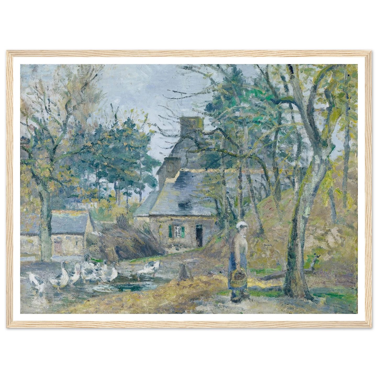La ferme à Montfoucault (Farm at Montfoucault) (1874) Art Print | Camille Pissarro - Framed Poster - 30x40 cm / 12x16″ - Black frame