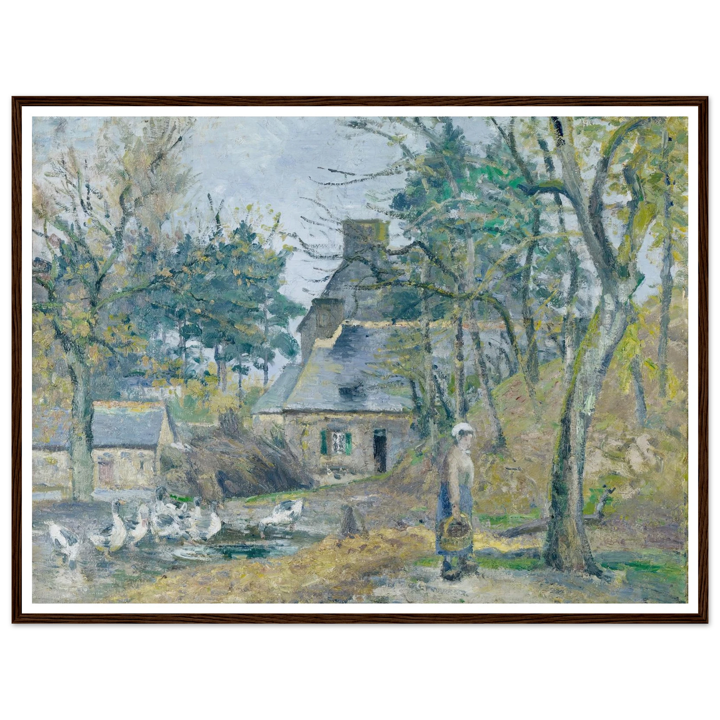 La ferme à Montfoucault (Farm at Montfoucault) (1874) Art Print | Camille Pissarro - Framed Poster - 30x40 cm / 12x16″ - Black frame