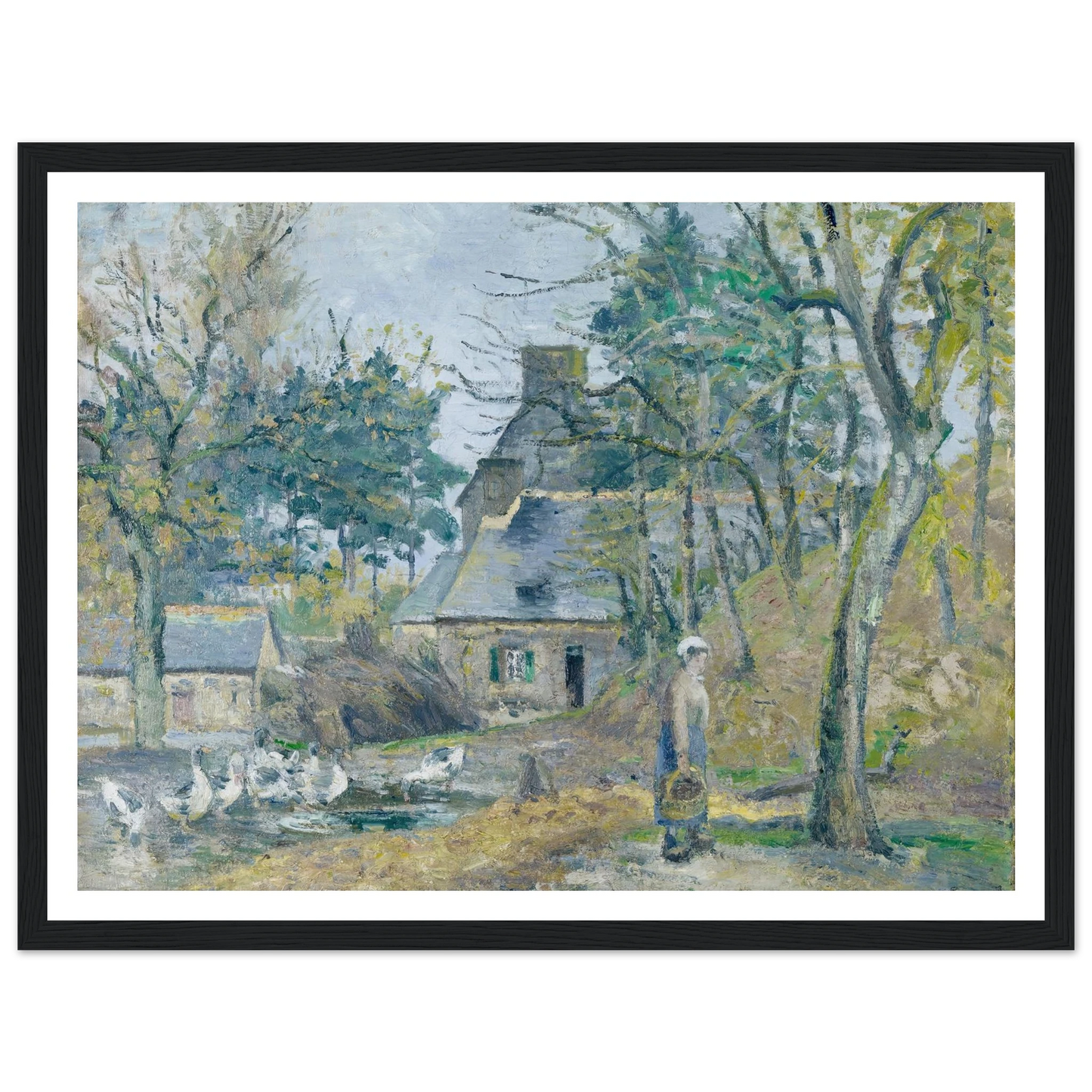 La ferme à Montfoucault (Farm at Montfoucault) (1874) Art Print | Camille Pissarro - Framed Poster - 30x40 cm / 12x16″ - Black frame