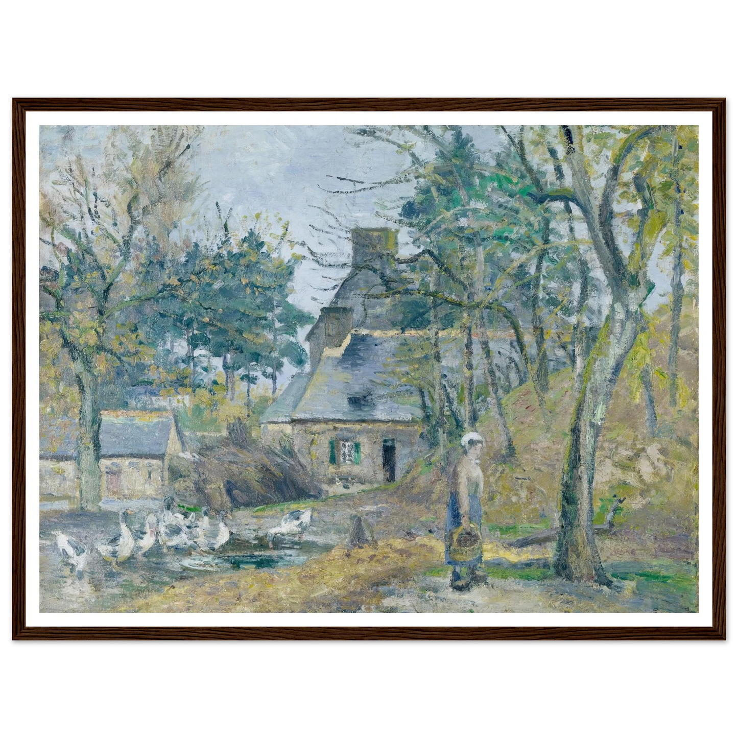 La ferme à Montfoucault (Farm at Montfoucault) (1874) Art Print | Camille Pissarro - Framed Poster - 30x40 cm / 12x16″ - Black frame