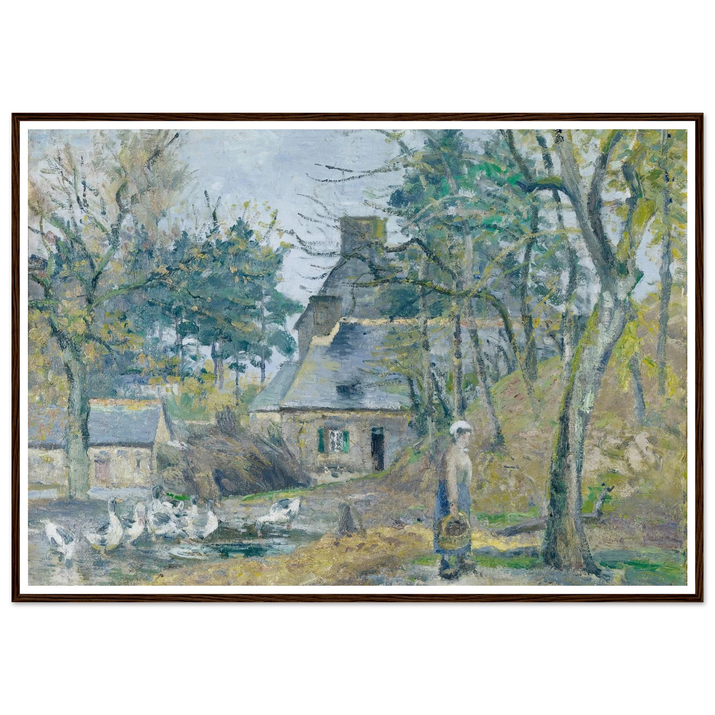 La ferme à Montfoucault (Farm at Montfoucault) (1874) Art Print | Camille Pissarro - Framed Poster - 30x40 cm / 12x16″ - Black frame