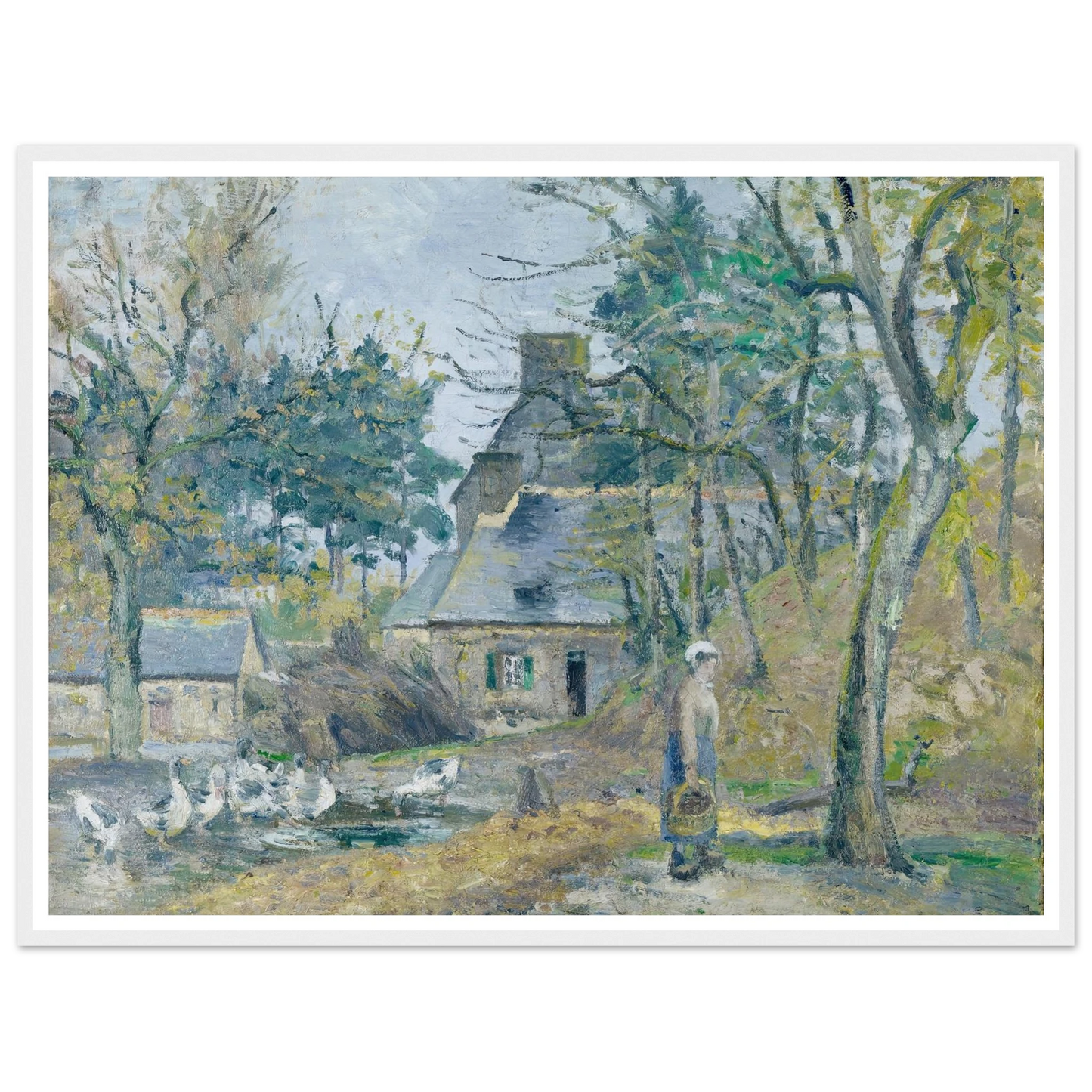 La ferme à Montfoucault (Farm at Montfoucault) (1874) Art Print | Camille Pissarro - Framed Poster - 30x40 cm / 12x16″ - Black frame