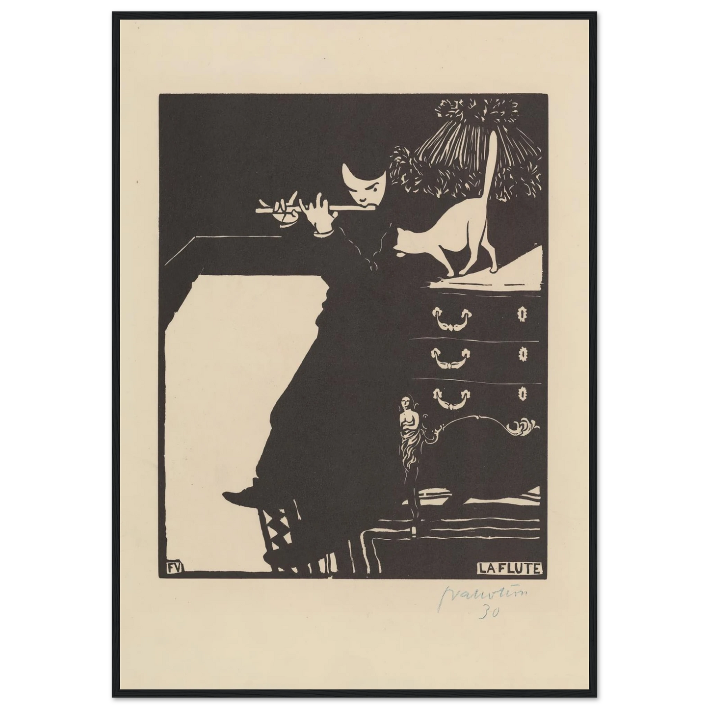 La flûte (1896) Art Print | Felix Vallotton - Framed Poster - 30x40 cm / 12x16″ - Black frame