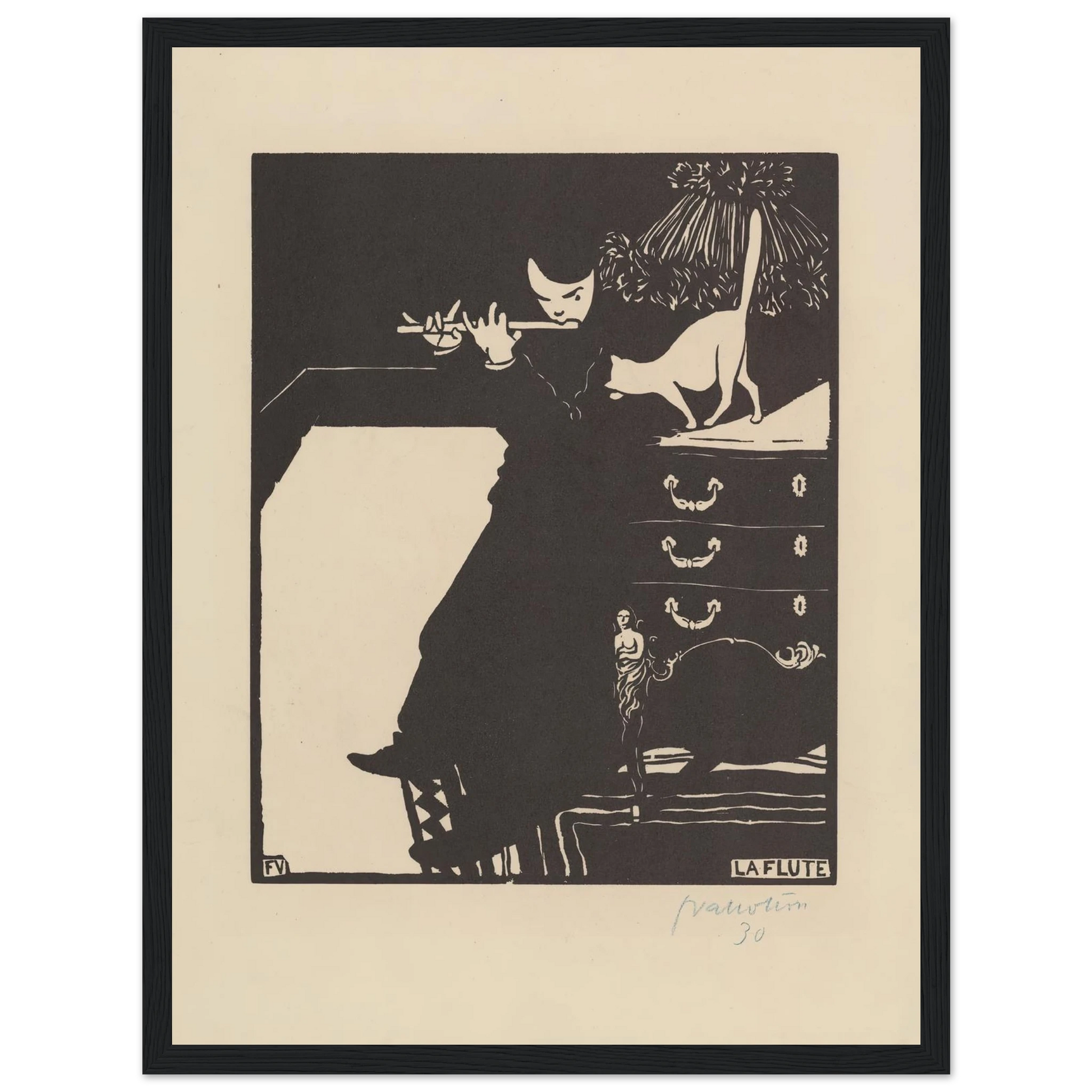 La flûte (1896) Art Print | Felix Vallotton - Framed Poster - 30x40 cm / 12x16″ - Black frame