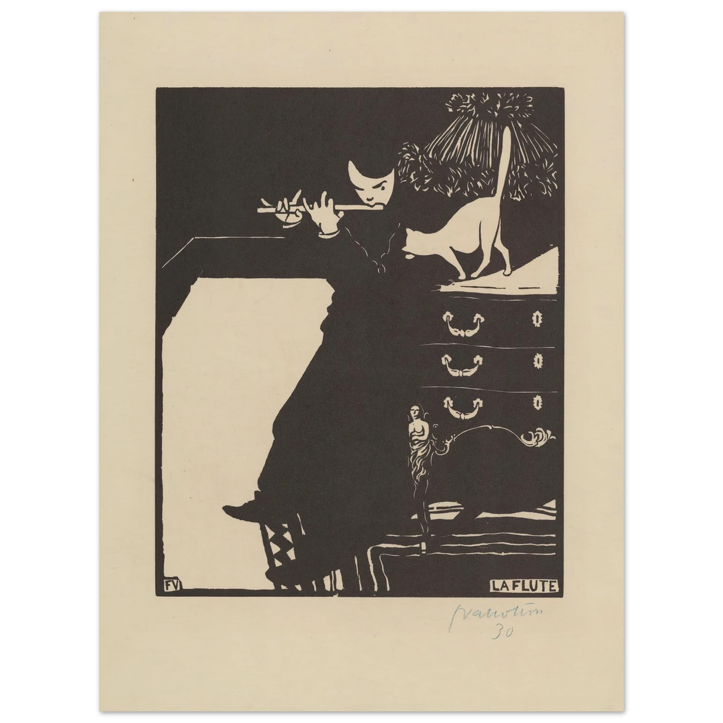 La flûte (1896) Art Print | Felix Vallotton - Framed Poster - 30x40 cm / 12x16″ - Black frame