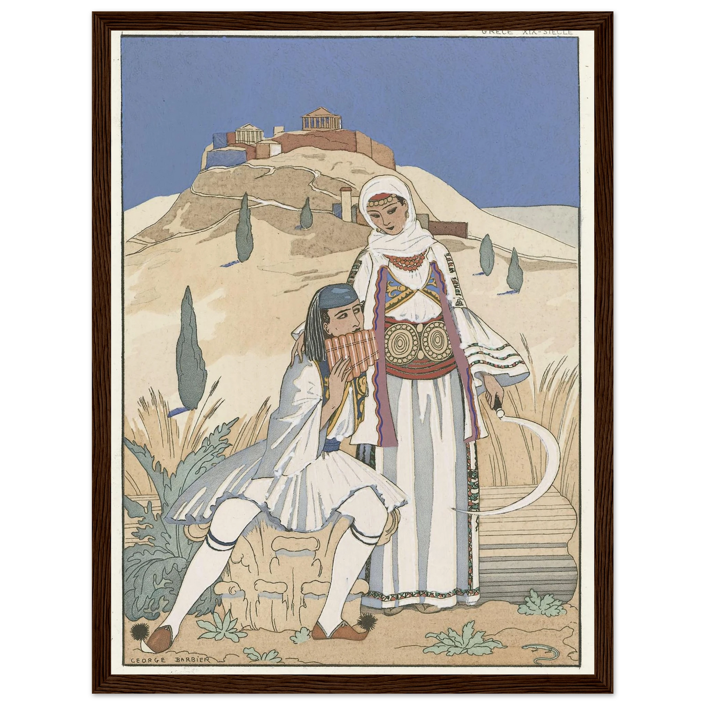 La flute de Pan (1923) Art Print | George Barbier - Framed Poster - 30x40 cm / 12x16″ - Black frame