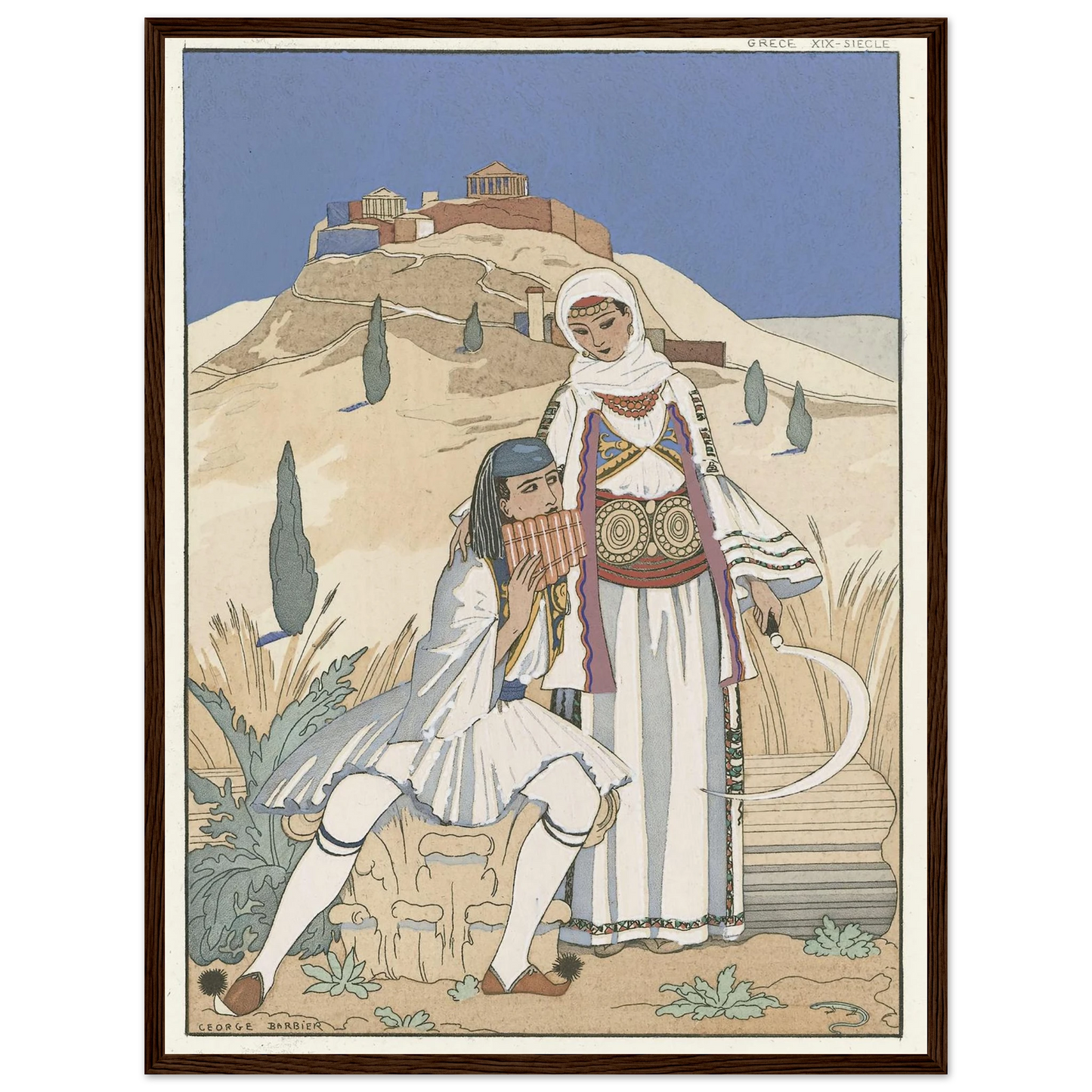 La flute de Pan (1923) Art Print | George Barbier - Framed Poster - 30x40 cm / 12x16″ - Black frame