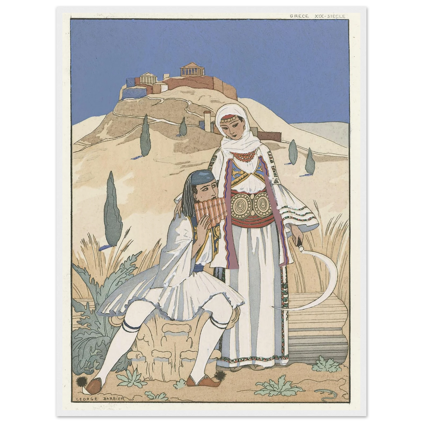 La flute de Pan (1923) Art Print | George Barbier - Framed Poster - 30x40 cm / 12x16″ - Black frame