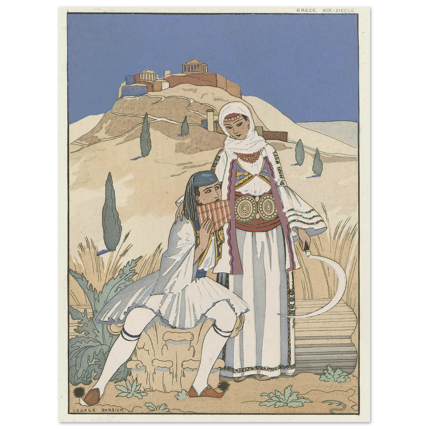 La flute de Pan (1923) Art Print | George Barbier - Framed Poster - 30x40 cm / 12x16″ - Black frame