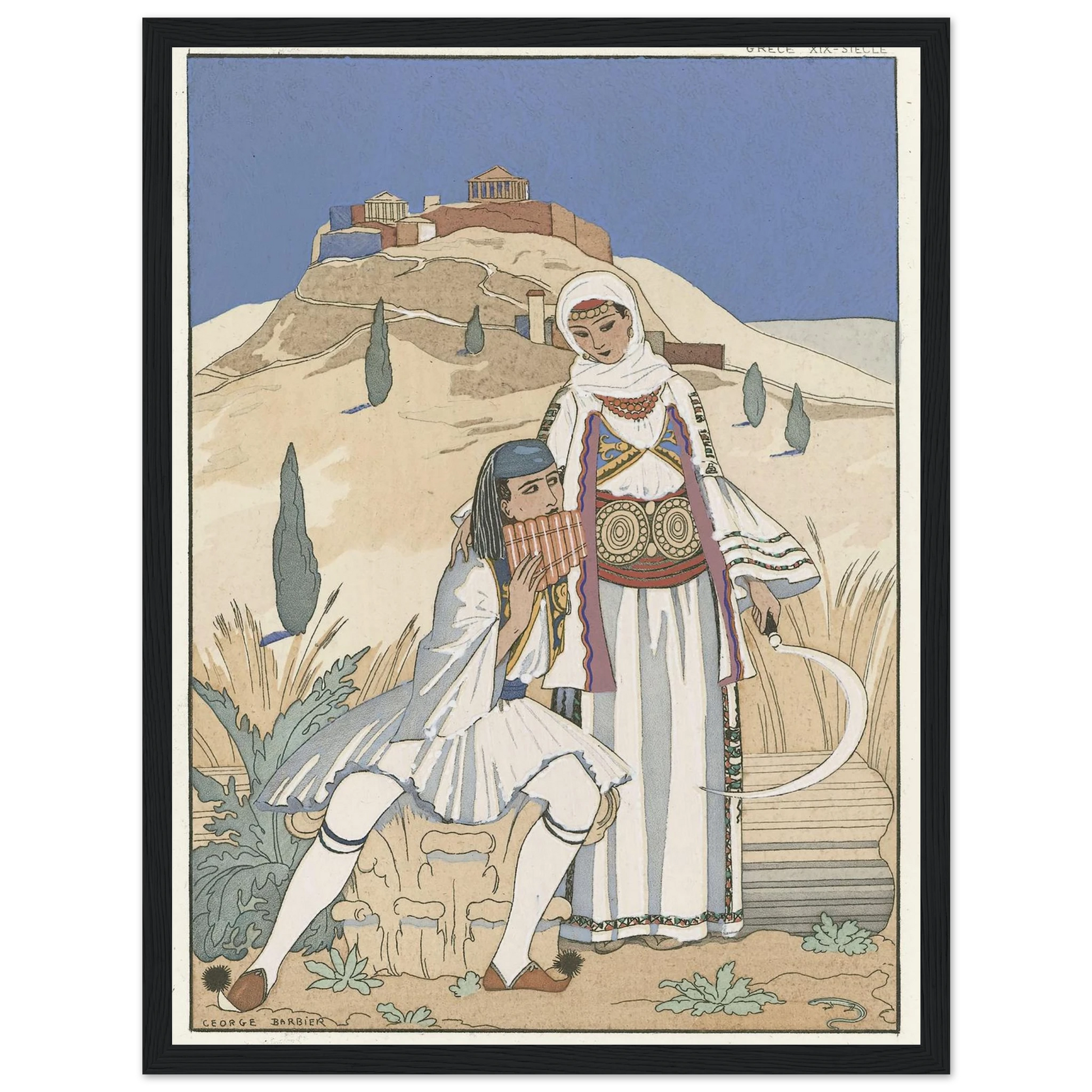 La flute de Pan (1923) Art Print | George Barbier - Framed Poster - 30x40 cm / 12x16″ - Black frame