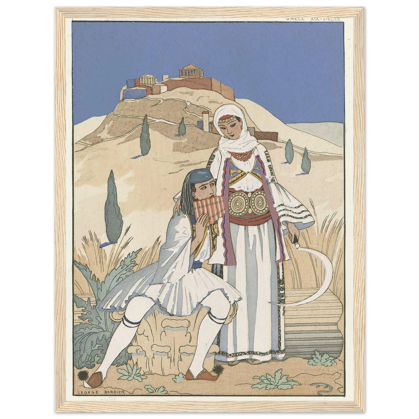 La flute de Pan (1923) Art Print | George Barbier - Framed Poster - 30x40 cm / 12x16″ - Black frame