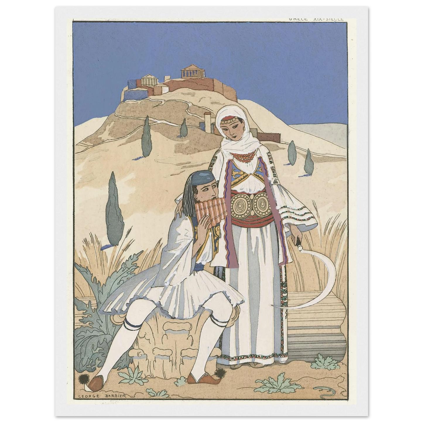 La flute de Pan (1923) Art Print | George Barbier - Framed Poster - 30x40 cm / 12x16″ - Black frame