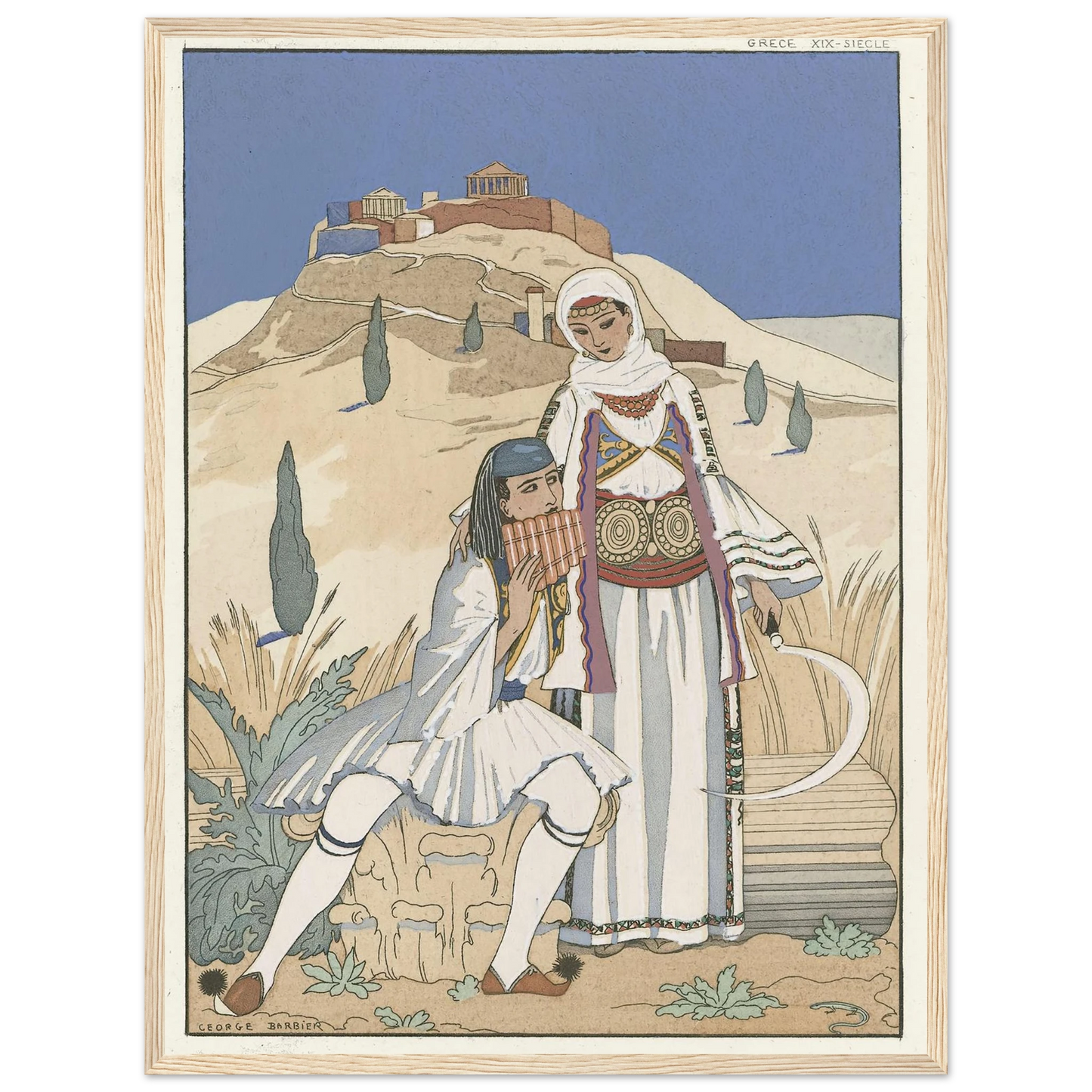 La flute de Pan (1923) Art Print | George Barbier - Framed Poster - 30x40 cm / 12x16″ - Black frame