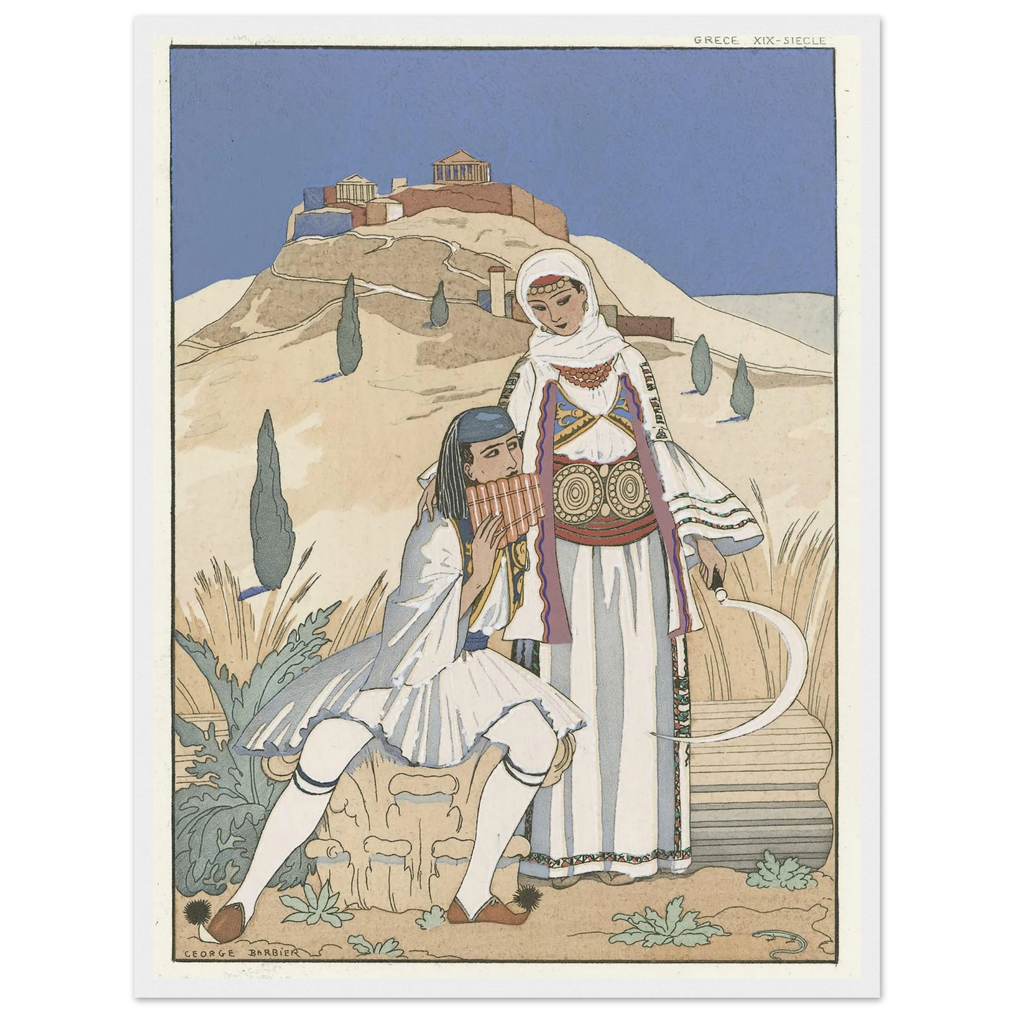 La flute de Pan (1923) Art Print | George Barbier - Framed Poster - 30x40 cm / 12x16″ - Black frame
