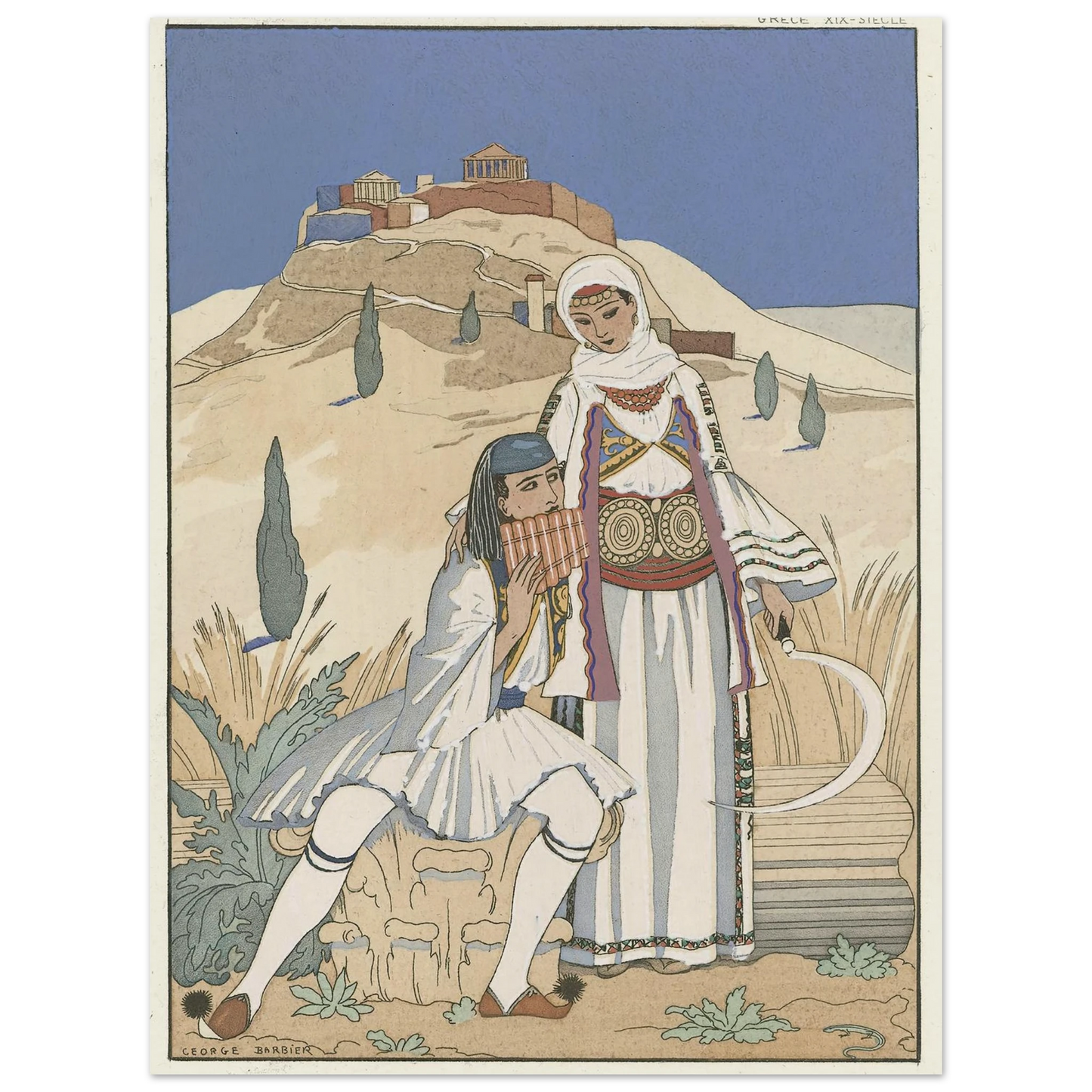 La flute de Pan (1923) Art Print | George Barbier - Framed Poster - 30x40 cm / 12x16″ - Black frame