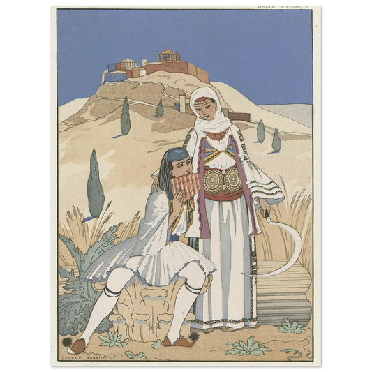 La flute de Pan (1923) Art Print | George Barbier - Framed Poster - 30x40 cm / 12x16″ - Black frame