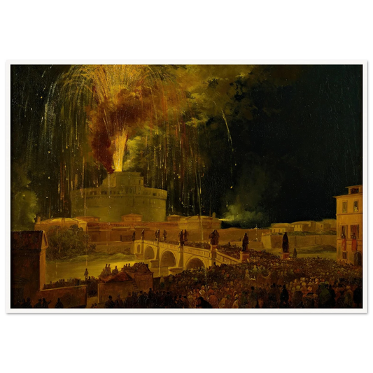 La Girandola Fireworks From Castel Sant’angelo In Rome (1830s) Art Print | Ippolito Caffi - Framed Poster - 30x40 cm / 12x16″ - Black frame