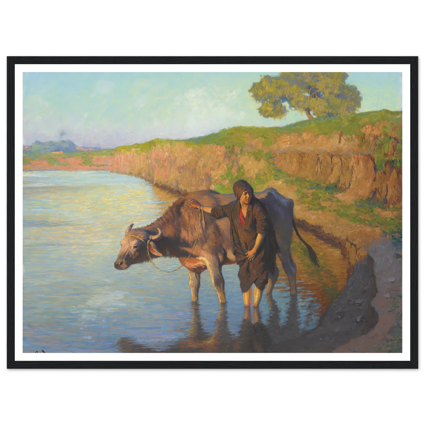 La jeune fille avec la buffle (1913) Art Print | Ludwig Deutsch - Framed Poster - 30x40 cm / 12x16″ - Black frame