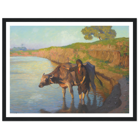 La jeune fille avec la buffle (1913) Art Print | Ludwig Deutsch - Framed Poster - 30x40 cm / 12x16″ - Black frame