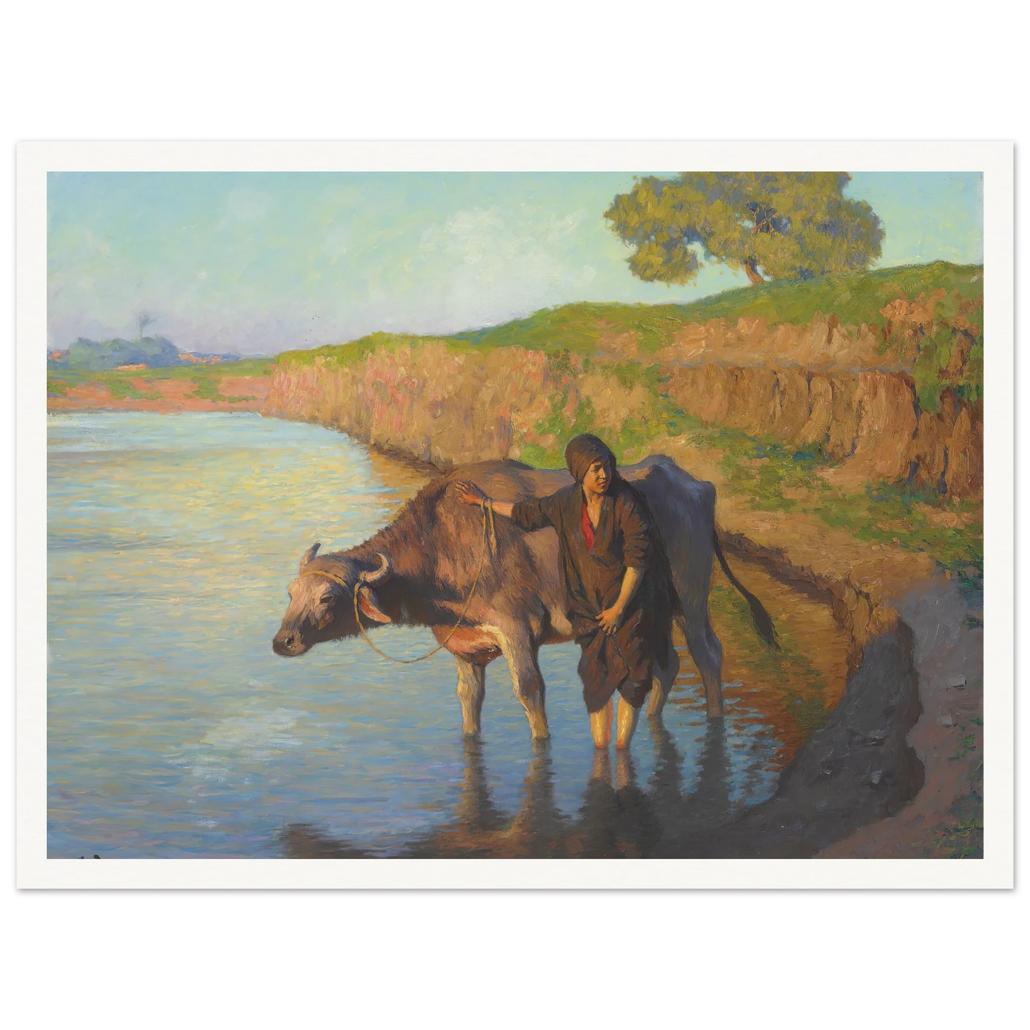 La jeune fille avec la buffle (1913) Art Print | Ludwig Deutsch - Framed Poster - 30x40 cm / 12x16″ - Black frame