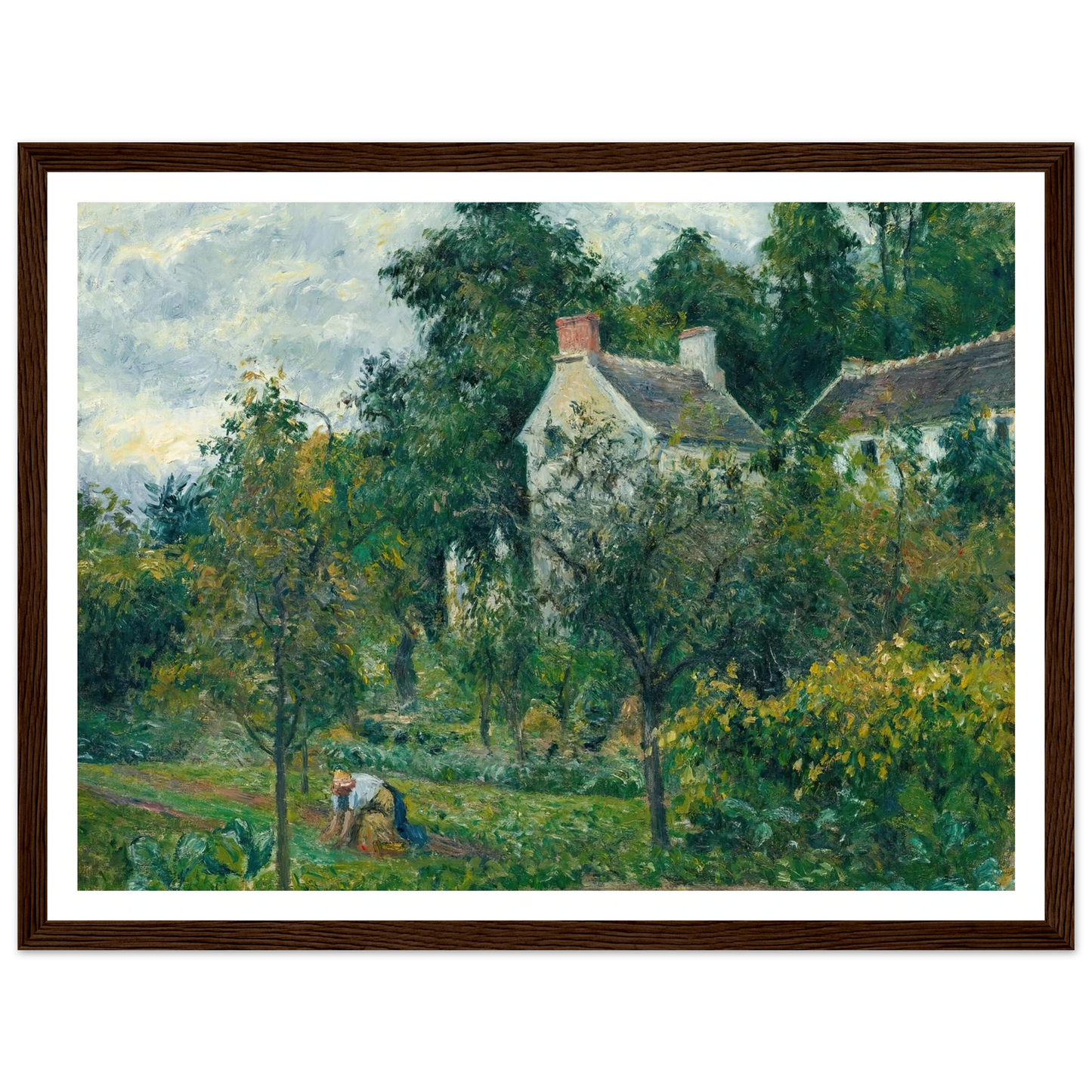 La Maison Rondest Et Son Jardin À L’hermitage, Pontoise (1878) Art Print | Camille Pissarro - Framed Poster - 30x40 cm / 12x16″ - Black frame